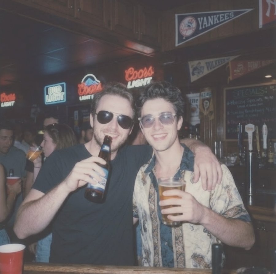 Two friends hanging out at a bar