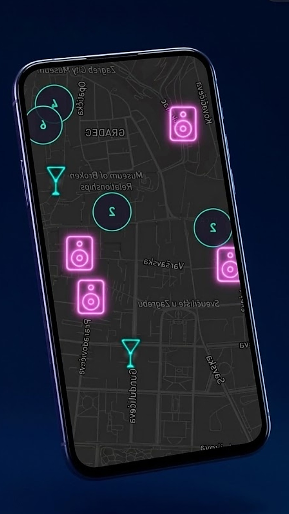 SIDEQ live map showing real-time crowd counts at nearby venues