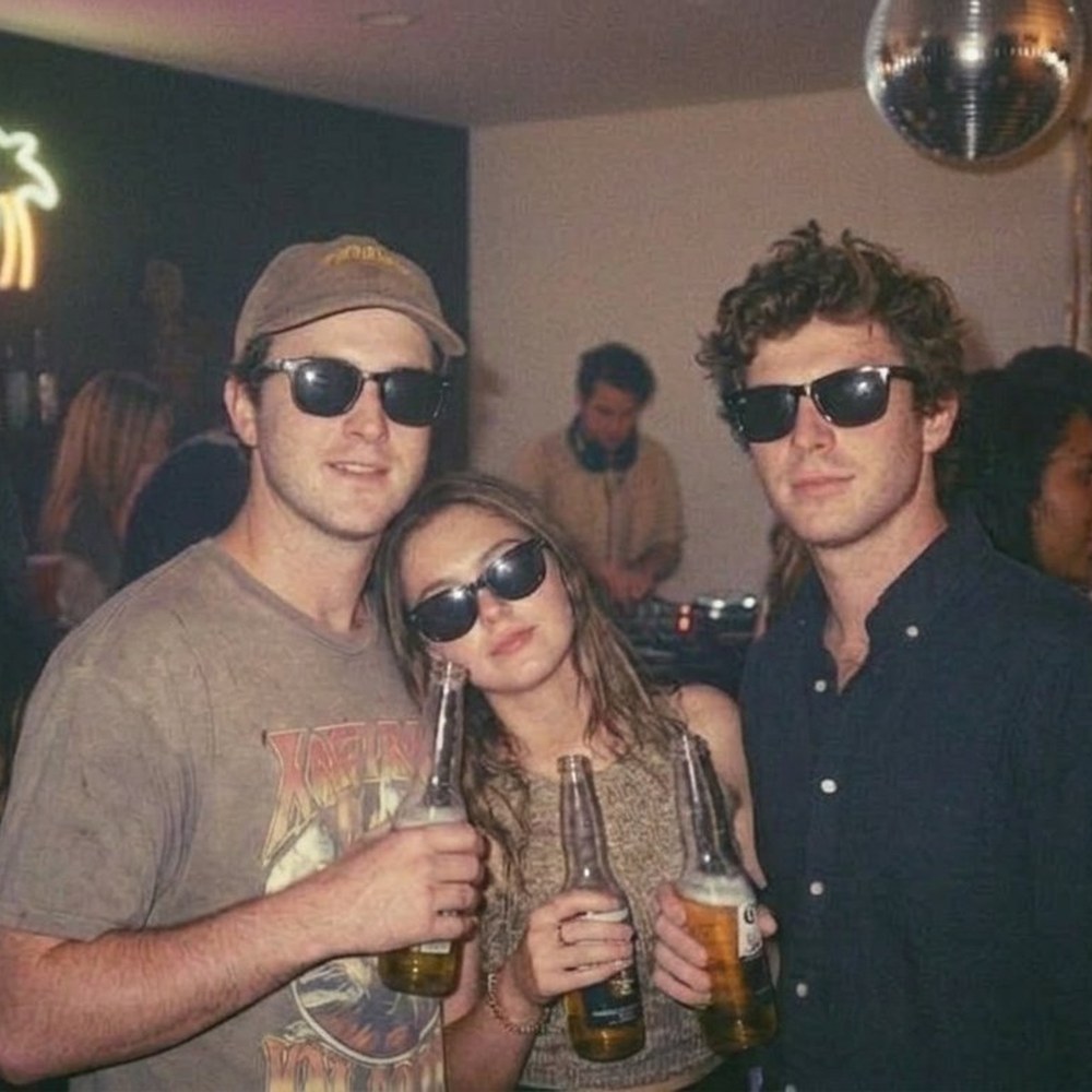 Three friends at a house party