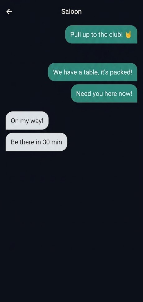 SIDEQ venue chat where you tell people you are on your way