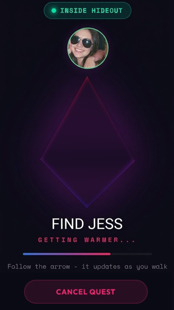 Compass screen guiding you across the venue to find Jess